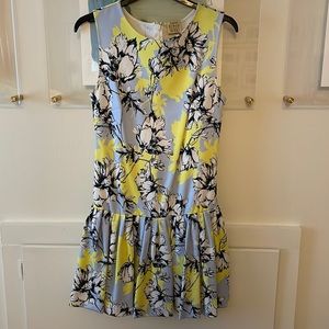 Ronny Kobo mini dress, size small. Light blue and yellow floral pattern.